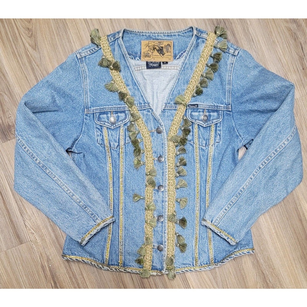 Vtg Faconnable Custom Embroidered Denim Jean Jacket